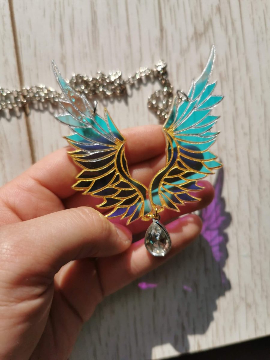 iridescent angel wings necklace